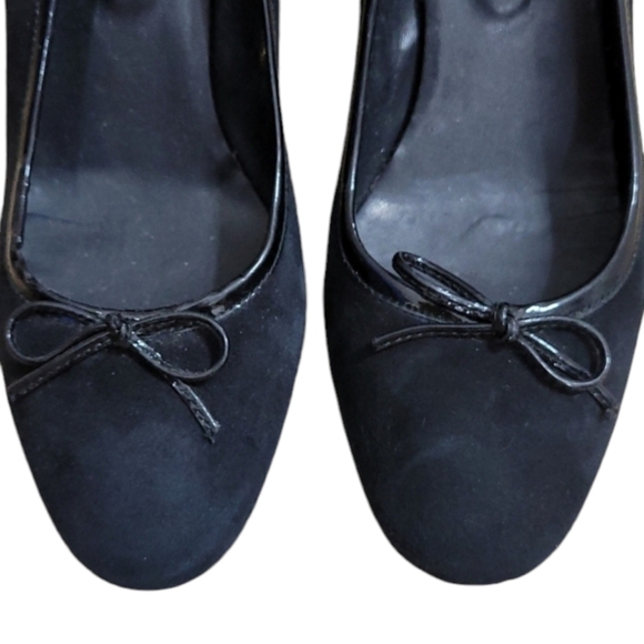 Boden Heels Black Suede Leather Kitten Heel Bow Tie Cushioned Footbed Round Toe - Picture 6 of 12